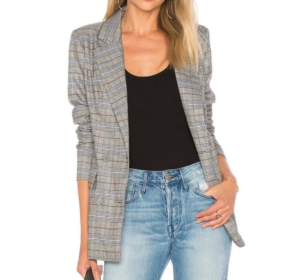 NWOT Majorelle Light Gray Black Plaid Double Breasted Blazer Size Small New